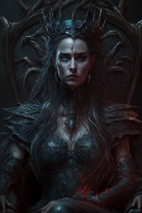 Evil Vampire Queen, Evil Queen Fantasy Art, Fantasy Evil Queen, Dark Fantasy Queen, Fantasy Queen Art, Queen Fantasy Art, Hel Goddess, Evil Sorceress, Powerful Queen