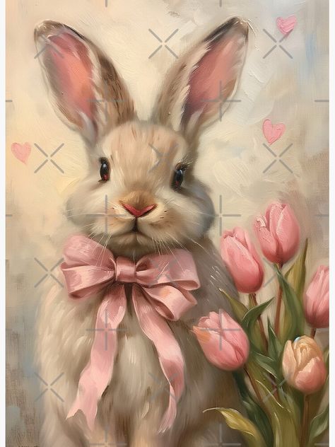 Cute Rabbit Painting, Bunny Pictures Art, Bunny Painting Easy, Bunny Art Painting, Easter Paintings On Canvas, Cute Bunny Painting, Easter Painting Ideas, Bunnies Painting, Coquette Painting