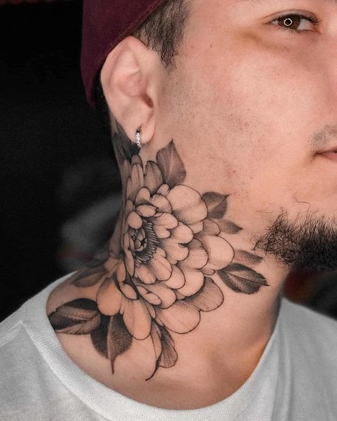 Side Neck Tattoo For Guys, Hood Neck Tattoo For Guys, Flower Neck Tattoo, Tattoos Neck, Flor Tattoo, Small Neck Tattoos, Side Neck Tattoo, Neck Tattoos Women, Back Of Neck Tattoo