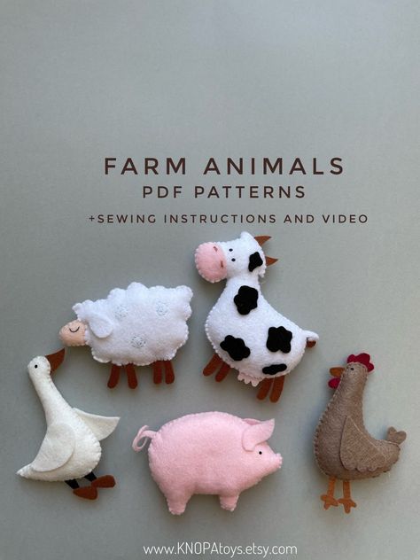 Set of 5 Pdf Felt Sewing Pattern Cow Plush Felt Animals Ornament Cute Kawaii Plushie Funny Pattern Farm Animals Ornament Pet Nursery Decor - Etsy Farm Animal Stuffed Animals, Farm Animal Mobile, Felted Farm Animals, Making Felt Animals, Sew Felt Animals, Felt Animal Patterns Free Printables, Clay Farm Animals, Sewn Stuffed Animals, Felt Animals Diy