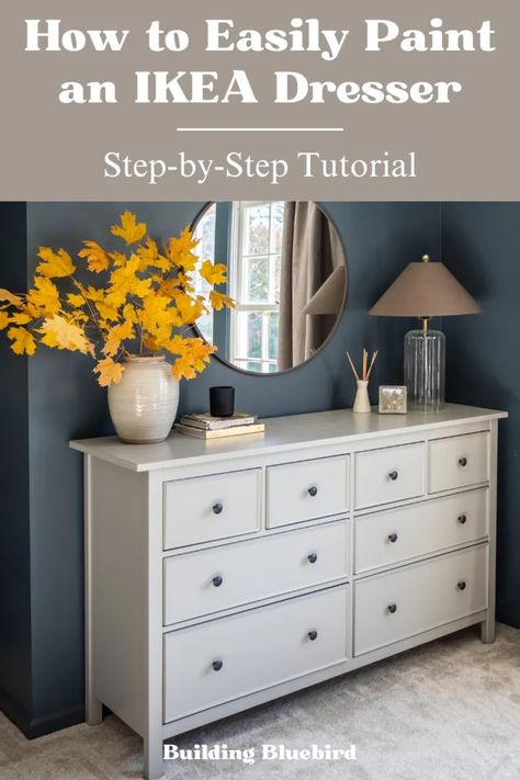 How to Paint an IKEA Dresser with Laminate Wood - Building Bluebird Ikea Dresser Painting Ideas, Repainting Ikea Dresser, How To Paint Ikea Hemnes Dresser, How To Paint A Dresser, How To Paint Ikea Furniture, Painting Ikea Dresser, Paint Ikea Dresser, Painted Ikea Furniture, Paint Ikea Furniture