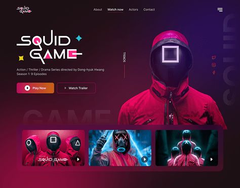 Website Landing page Squid Game Design, Gaming Landing Page, Game Landing Page, Game Website, Game Movie, Ui Design Website, Abstract Wallpaper Design, Squid Games, Squid Game