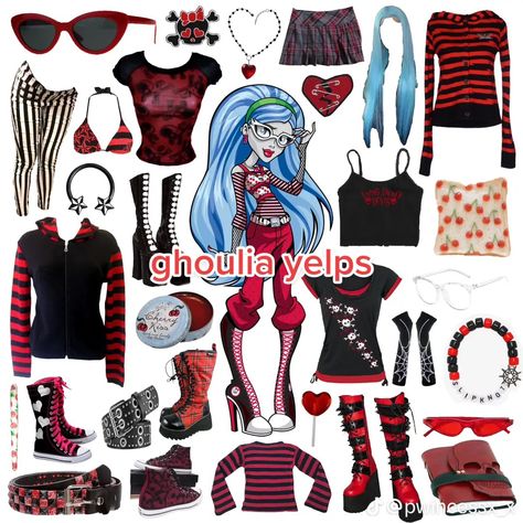 Ghoulia Yelps Outfit Inspiration, Ghoulia Inspired Outfits, Monster High Style Clothes, Monster High Group Costume, Monster High Outfit Inspiration, Monster High Aesthetic Outfit, 2000s Halloween Costume, Monster High Halloween Costumes, Monster High Ghoulia