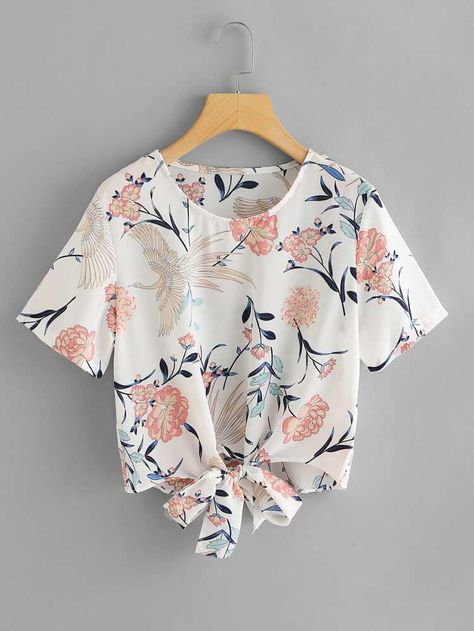 To find out about the Floral Self Knot Front Top at SHEIN, part of our latest Blouses ready to shop online today! Knot Front Top, Floral Shirts, Spring Blouses, Fashion Tops Blouse, Trendy Dress Outfits, Top Shein, Trendy Fashion Tops, Stylish Dresses For Girls, Trendy Fashion Outfits