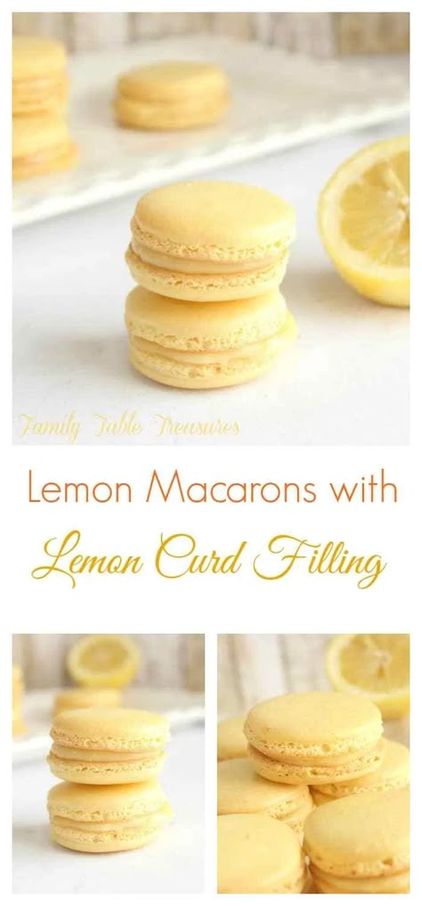 French Macaroon Recipes, Lemon Macarons, Curd Filling, Macaroon Cookies, Macaron Flavors, Lemon Curd Filling, Macaron Cookies, French Macaroons, Brownie Desserts