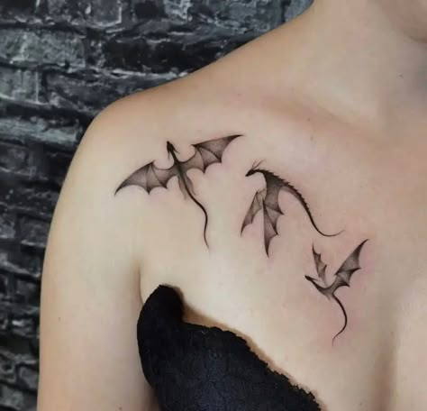 Dragons Mini Tattoo, Four Dragons Tattoo, 3 Dragon Tattoo For Women, Three Small Dragon Tattoo, Got Dragons Tattoo, Dragon Colar Bone Tattoo, Small Black Dragon Tattoo, Dragon Tattoo For Women Ankle, 4 Dragons Tattoo