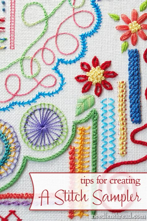 Embroidery Crafts, Hobby Ideas, Stitch Sampler, Embroidery Sampler, Embroidery Stitches Tutorial, Embroidery Videos, Learn Embroidery, Pola Sulam, Stitch Book