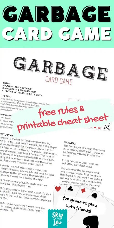 How To Play Garbage Card Game, Help Your Neighbor Card Game, Garbage Card Game, Trash Card Game, Group Card Games, School Party Games, Family Friendly Games, Family Card Games, Skip To My Lou