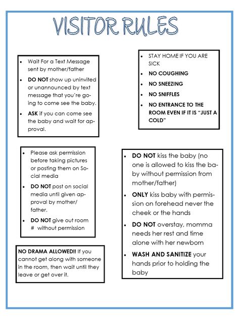 Rules For Hospital Visitors, Rules For Newborn Baby, Birth Rules For Visitors, Rules After Baby Is Born, Rules For When Baby Arrives, Newborn Hospital Rules For Visitors, Hospital Rules For Visiting Baby, Rules For Family After Birth, Newborn Boundaries List