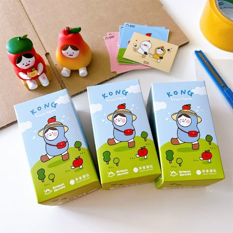 fruit farm kong blind box :: Behance Korea Packaging Design, Art Toy Box, Cute Japanese Toys, Blind Box Packaging Design, Blind Box Ideas, Art Toy Packaging, Toy Packaging Design Boxes, Blind Box Packaging, Blind Box Design