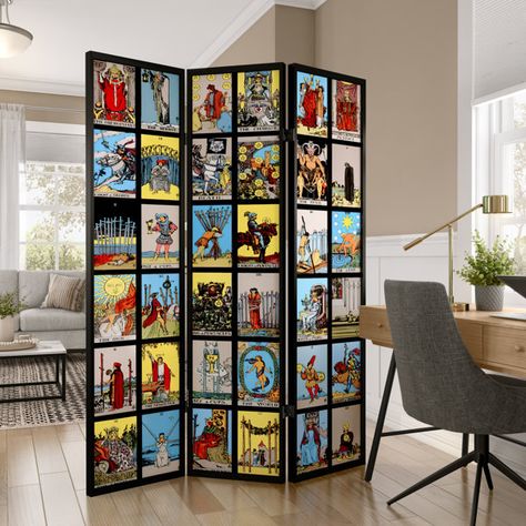 Chicana Room Ideas, Cube Room Divider, Tarot Room Decor, Graphic Room, Tarot Room, Canvas Room Divider, Divider Room, Folding Room Divider, Clutter Solutions