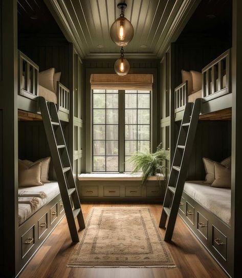 Ashley Stark Kenner on Instagram: "The bunk room. How many of your kids beg for this! @plankandpillow • • • #kidsroom #kidsroomdecor #bunkroom #bunkbeds" Cabin Bunk Room, Bunk Room Ideas, Cabin Bunk Beds, Bed Inspiration, Bunk Bed Room, Kelly Jones, Bunk Bed Rooms, Bunk Beds Built In, Built In Bunks