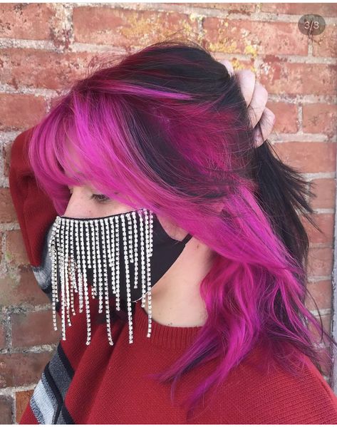 Pink Shadow Root Black Hair, Pink Ghost Roots, Pink Hair Black Roots, Pink Hair With Shadow Root, Pink Roots Black Hair, Pink Shadow Root, Colored Roots With Black Hair, Goth Lifestyle, Pink Roots