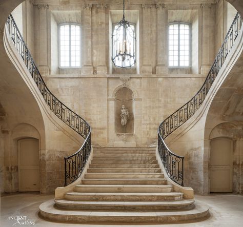 Mediterranean Grand Staircase, Chateau Staircase, Big Staircase, Palace Stairs, Palace Staircase, Luxury Stairs, Luxury Staircase, Marble Staircase, Stairway Design