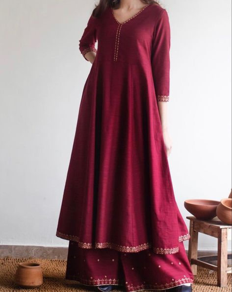 Simple Long Frocks Pakistani, Maroon Frock, Maroon Desi Dress, Red Pakistani Dress, Maroon Desi Outfit, Maroon Color Anarkali Dress, Maroon Kurti Outfit, Plain Red Dress Pakistani, Crimson Pakistani Dresses