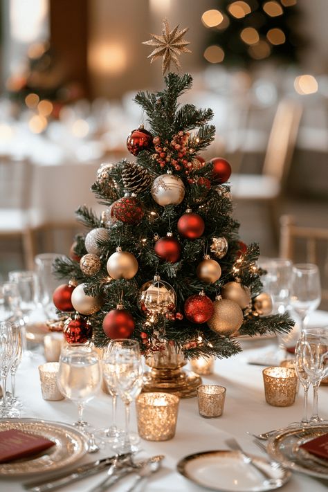 Christmas Wedding Centerpiece Christmas Wedding Table Decorations Centerpieces, Christmas Party Centerpiece, Magical Christmas Aesthetic, Romantic Christmas Decor, Red White Gold Christmas, Christmas Time Wedding, Christmas Table Scapes, Christmas Celebration Ideas, Centerpiece For Christmas