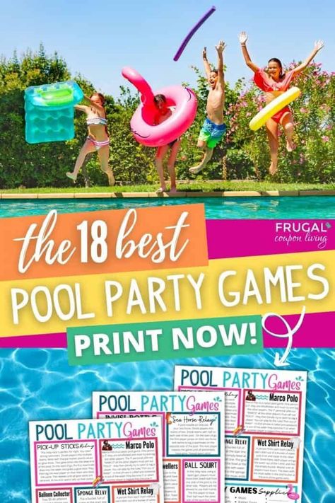 Party Themed Ideas, Fun Pool Party Games, Pool Birthday Party Ideas, Pool Party Activities, Party Games For Teens, Classroom Party Games, Swimming Pool Games, Pool Party Games, Boredom Busters For Kids