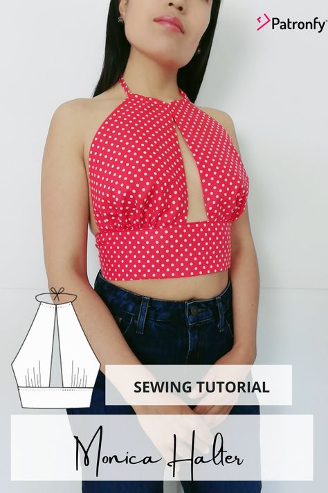 Make A Crop Top, Formal Crop Top, Diy Halter Top, Crop Top Sewing Pattern, Halter Top Pattern, Diy Crop Top, Cheap Formal Dresses, Crop Top Pattern, Sewing Clothes Women