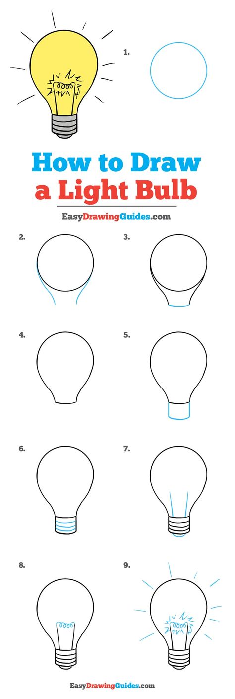 Learn How to Draw a Light Bulb: Easy Step-by-Step Drawing Tutorial for Kids and Beginners. #Light Bulb #DrawingTutorial #EasyDrawing See the full tutorial at https://easydrawingguides.com/draw-light-bulb/. Lamp Drawing, Light Bulb Drawing, Drawing Tutorials For Beginners, Easy Drawing Tutorial, Drawing Tutorials For Kids, Bulb Lamp, Drawing Tutorial Easy, Drawing For Beginners, Step By Step Painting