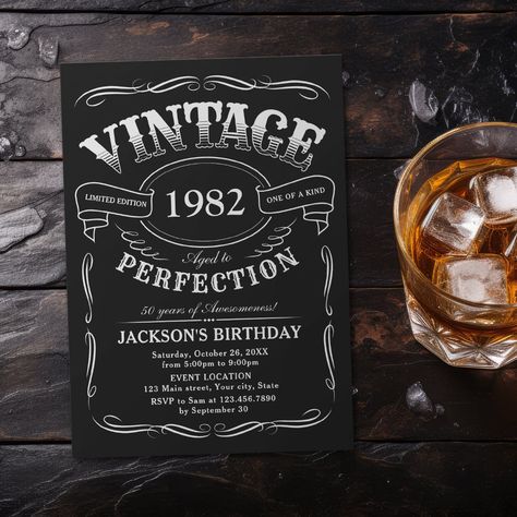 Your destination for Festive Birthday Invitations! Celebrate another trip around the sun with our vibrant and exciting collection of birthday invitations. 🎂🎈 #BirthdayInvitations #CelebrateInStyle #PartyTime Vintage Aged To Perfection, Whiskey Birthday, Surprise Party Invitations, Vintage Whiskey, Surprise Birthday Invitations, Whiskey Label, 21st Birthday Invitations, 60th Birthday Invitations, 90's Birthday Party