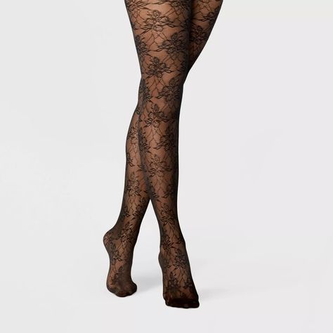 Women's Sheer Floral Tights - A New Day™ Black S/m : Target Fall Stockings Outfits, Floral Tights Outfit, Black Sheer Tights, Qveen Herby, Black Patterned Tights, Stockings Outfits, Diamond Tights, Hoco 2024, Pattern Tights