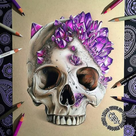 Repost from @adbettley   CRYSTAL SKULL  Crystal skull finally finished! Prismacolour and Caran d'Ache Pencils on strathmore toned tan paper.  PRINTS ON SALE NOW! 8x11" prints are available (LINK IN BIO) with worldwide shipping available   Thanks again for the Reference image: @jackofthedust go check out some more of his awesome skull pieces on his IG and his website jackofthedust.com.au!! #drawing #skullart #skulls #draw #photooftheday #picoftheday #drawingoftheday #cre8hype #sketch #prismac... Prismacolor Art, A Level Art Sketchbook, Colored Pencil Artwork, Colored Pencil Art, Colorful Skulls, Japanese Tattoos, Skull Drawing, Color Pencil Art, Creative Drawing