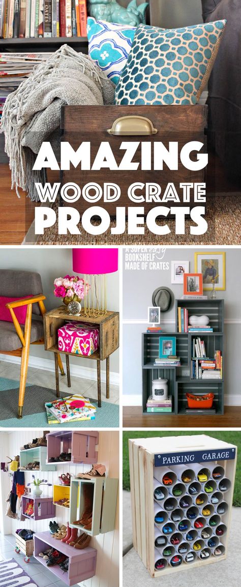 31 Amazing Wood Crate Projects That Range from Decor to Storage and More! Wood Crate Ideas, Box Bookshelf, Diy Wood Crate, Crate Projects, Wood Crafts Furniture, Crate Crafts, Old Wooden Crates, Wooden Box Diy, Diy Wooden Crate