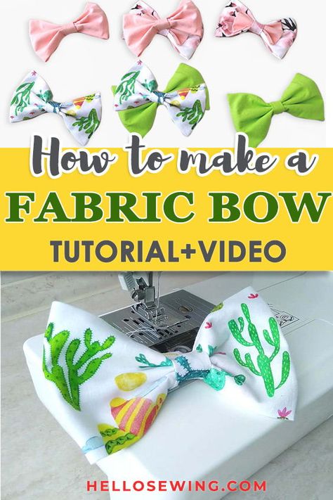 Cotton Bows Diy, Making Hair Bows Out Of Fabric, Embroidered Hair Bows Tutorial, How To Sew A Hair Bow, Handmade Bows For Hair, How To Make A Bow With Fabric, How To Sew A Bow, Fabric Bows Diy, Fabric Bow Tutorial