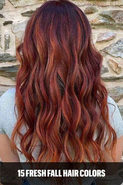 Apple Cinnamon Hair Caramel Apple Hair Color, Curly Hair With Colored Ends, Copper Violet Hair Color, Apple Cinnamon Hair Color, Apple Cider Hair Color, Red Hair With Dimension, Apple Cider Hair, Best Fall Hair Colors, Color Melting Hair