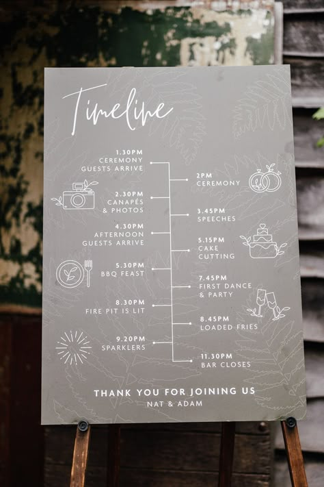 Wedding Timetable Sign, Wedding Sign Display Ideas, Acrylic Wedding Timeline Sign, Diy Wedding Timeline Sign, Wedding Timeline Day Of Sign, Wedding Day Timeline Sign, Wedding Timeline Signage, Wedding Itenary Board, Wedding Timeline Day Of