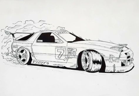 Nissan Silvia S13 Drawing, Tokyo Drift Cars Drawings, Car Drifting Drawing, Drifting Cars Drawing, Cars Drifting Drawing, Drifting Car Drawing, Fast And Furious Cars Drawing, Car Drawing Easy, Drift Cars