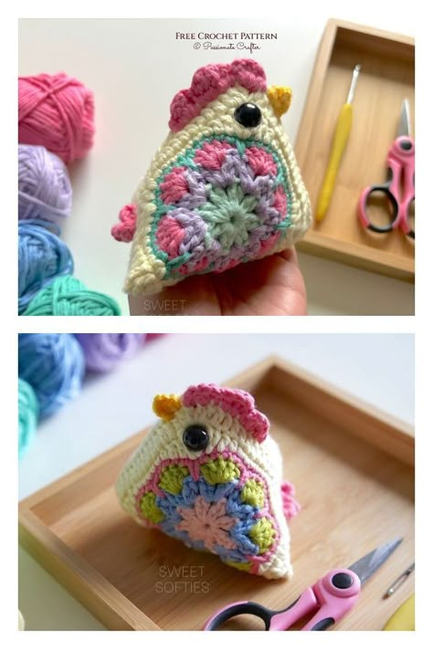 Granny Square Chicken Free Crochet Pattern Crochet Mabel Chicken, Crochet Granny Square Chicken, Granny Square Chicken Free Pattern, Granny Square Chicken Pattern, Chicken Granny Square Crochet Pattern, Crochet Granny Squares Free Pattern, Granny Square Chicken, Crochet Chicken Pattern Free, Useful Things To Crochet