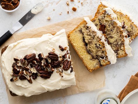 Pecan Pie Loaf Cake Cake Brown, Pecan Pie Cake, Homemade Pecan Pie, Self Raising Flour, Cake Mixture, Fall Cakes, Candied Pecans, Creamy Desserts, Bread Recipes Sweet