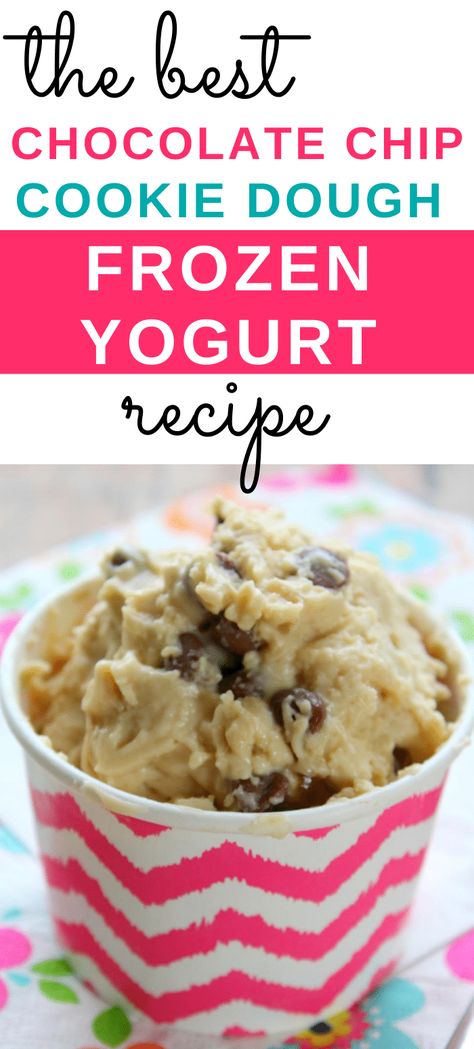 If you like fro-yo, you're going to love this homemade chocolate chip cookie dough frozen yogurt recipe! It's easy to make and is creamy and delicious! It's the perfect treat on a hot summer day! #froyo #frozenyogurt #recipe #homemade On The Grill Recipes, Cookie Dough Yogurt, Recipes On The Grill, Frozen Yogurt Recipe, Best Homemade Ice Cream, Easy Homemade Ice Cream, Frozen Yogurt Recipes, Easy Breakfast Casserole, Make Chocolate Chip Cookies