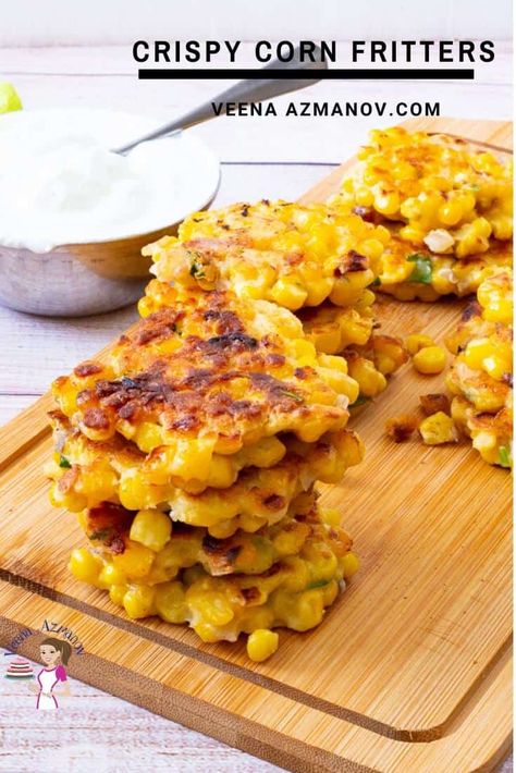 These little corn nuggets are soft and juicy on the inside but crisp on the outside. My simple and easy recipe for crispy corn fritters uses canned corn a little cheese and few other pantry staples. These kids approved snack is quick and easy in just 15 minutes #cornfritters #crispycorn #cornpatties #cornpatty #corn #cornsappetizers Canned Corn Recipes, Corn Patties, Corn Nuggets, Sweet Corn Fritters, Corn Fritter Recipes, Crispy Corn, Easy Corn, Savory Cheese, Baking Decorating