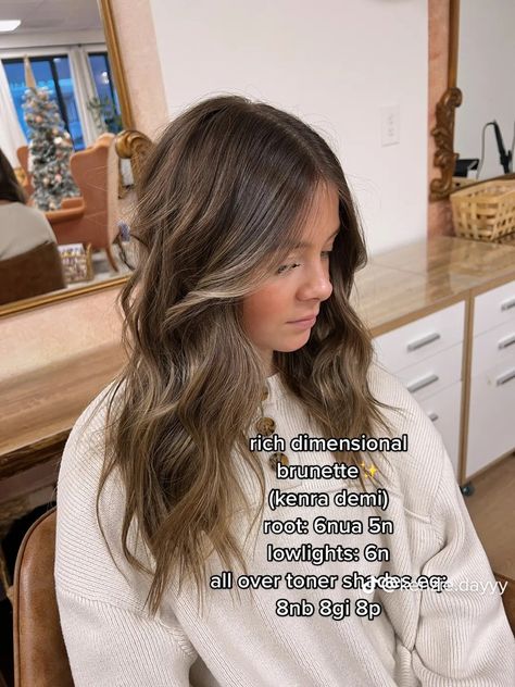 Natural Brown With Lowlights, Dark Brown Ombre Hair Cool Tone, Dimensional Brunette Level 5, Balayage Low Maintenance Brunettes, Good Hair Lengths, Light Brown Sandy Hair Color, Highlights Mousy Brown Hair, Brunette Hair All Over Color, Mousy Brown Hair With Highlights Balayage