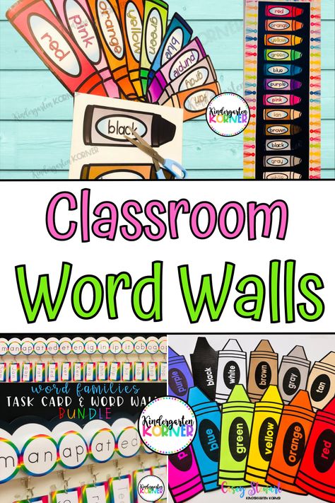 Classroom Word Wall Ideas, Word Wall Ideas, Word Wall Kindergarten, Classroom Word Wall, Kindergarten Classroom Decor, Word Walls, E Words, Kindergarten Teaching, Classroom Setting