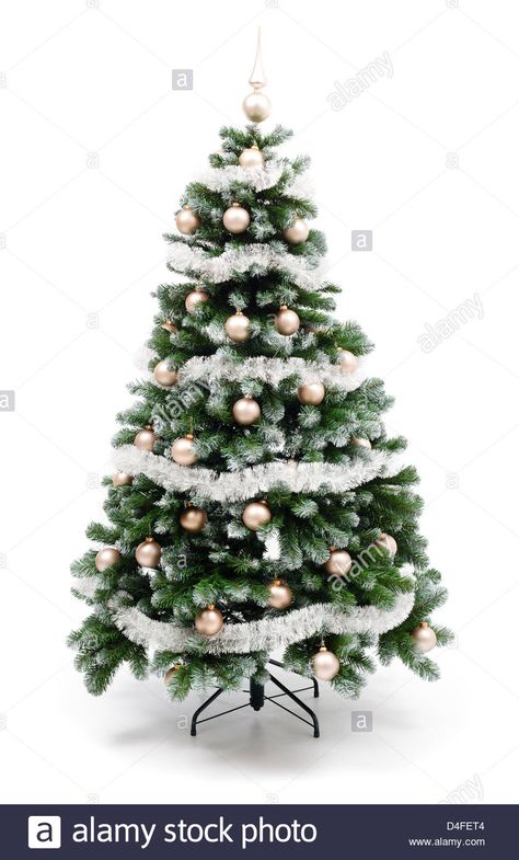 Download this stock image: Artificial Christmas tree isolated on white, decorated with golden ornaments and silver garland - D4FET4 from Alamy's library of millions of high resolution stock photos, illustrations and vectors. Silver Garland Christmas Tree, Silver Garland, Tree Themes, Christmas Tree Themes, Artificial Christmas Tree, Christmas Garland, Christmas Decor, High Resolution, Stock Images