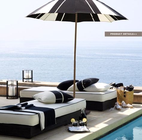 Color Outside the Lines: Ralph Lauren Home Collections Archive ... PART ONE Outdoor Lounge, The Ocean, Ralph Lauren, Lounge, Pool, Pillows, Black And White, Furniture, White