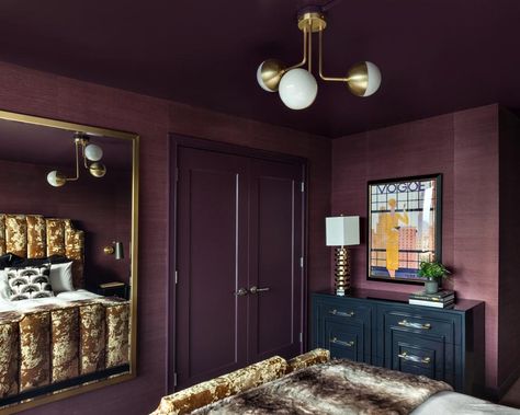 Austin Boutique Blends Art Deco, Eclectic Styles | 2015 Fresh Faces of Design Awards | HGTV Deep Purple Bedrooms, Deep Purple Bedroom, Dark Purple Bedroom, Plum Bedroom, Burgundy Bedroom, Art Deco Apartment, Purple Bedrooms, Purple Bedroom, Art Deco Bedroom