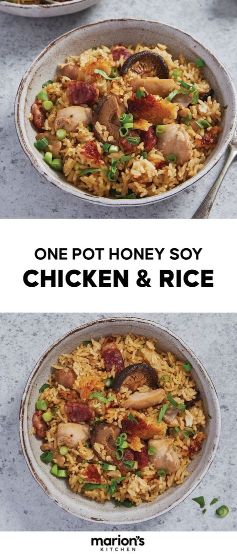 One Pot Honey Soy Chicken & Rice Rice Cooker Recipes Healthy, Rice Cooker Recipes Chicken, Claypot Chicken Rice, Honey Soy Chicken, Marion's Kitchen, Asian Rice, Soy Chicken, Rice Cooker Recipes, Honey Soy