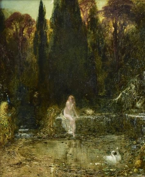 Pond with Nymph by Alfred Woolmer Cottagecore Painting, Rennaissance Art, Forest Painting, Fairytale Art, Victorian Art, Old Paintings, Romantic Art, Ethereal Art, Classical Art