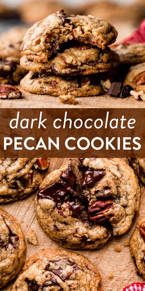 Dark Chocolate Macadamia Nut Cookies, Cinnamon Pecan Chocolate Chip Cookies, Dark Chocolate Pecan Cookies, Dark Chocolate Pumpkin Cookies, Recipes With Dark Chocolate Chips, Dark Chocolate Chips Recipes, Cookies With Dark Chocolate Chips, Chocolate Nut Cookies, Dark Chocolate Chip Cookies Recipes