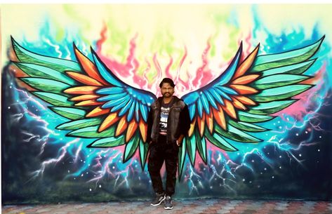 My wall art Wings Drawing On Wall, Wing Graffiti, Wings Graffiti, Wings Mural, Cross Art Painting, Disney Pop Art, Angel Wings Drawing, Angel Wings Wall Art, Angel Wings Art