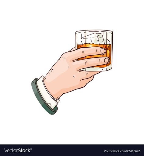 Drinking Drawing Alcoholic, Hand Holding Glass Reference, Negroni Tattoo, Hand Holding Drink, Product Advertising Design, Luxury Celebration, Product Advertising, Liquor Glass, Whiskey Cups