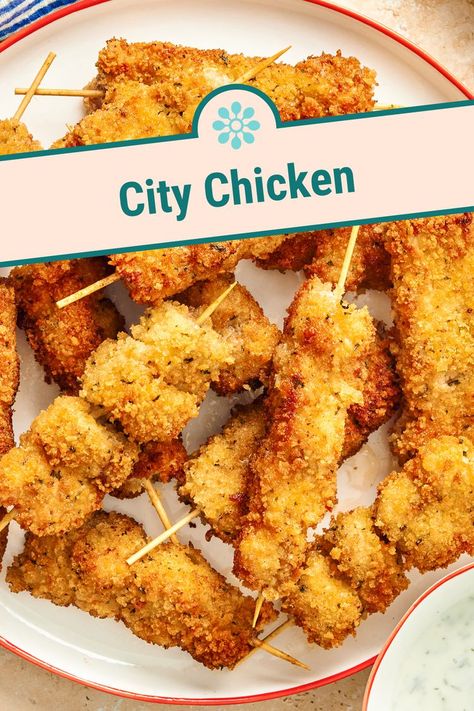 City Chicken Is So Good—It's Not Chicken City Chicken Recipe, Cubed Pork, City Chicken, Pork Skewers, Pasta Casseroles, Kabob Skewers, Cold Pasta, Pasta Casserole, Russian Food