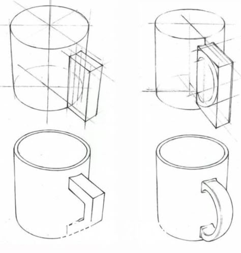 Object Sketching For Beginners, Ellipse Drawing, Mug Sketch, Pencil Still Life, Object Drawings, Drawing Cup, Objects To Draw, 2 Point Perspective Drawing, Perspective Practice