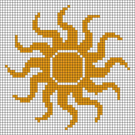 Crochet Sun, Graph Crochet, Pixel Crochet, Sun Shine, Pixel Art Design, Crochet Tapestry, Art Drawings Sketches Creative, Crochet Diagram, Alpha Pattern