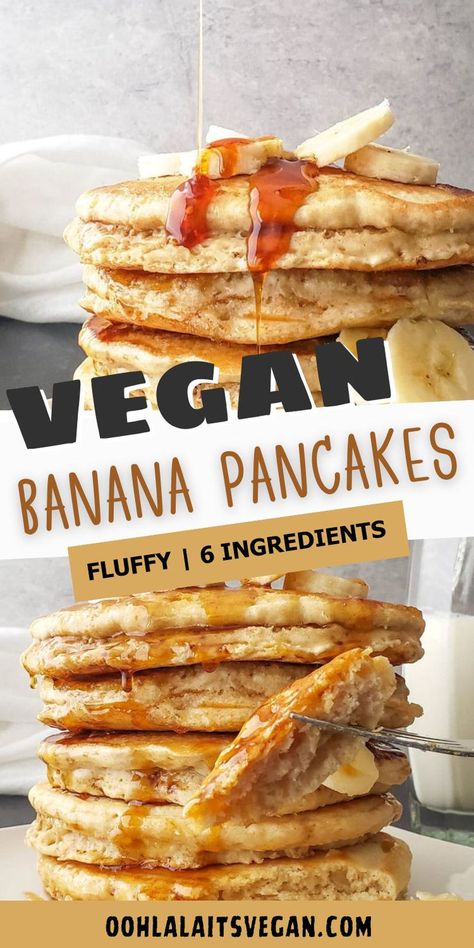 a collage of vegan banana pancakes Pancake Banana Recipe, Banana Pancakes Vegan, Vegan Recipes Breakfast, Vegan Cookie Dough Bites, Vegan Pancake Recipe, Vegan Tofu Scramble, Best Vegan Pancakes, Vegan Pumpkin Spice Latte, Vegan Pancakes Easy