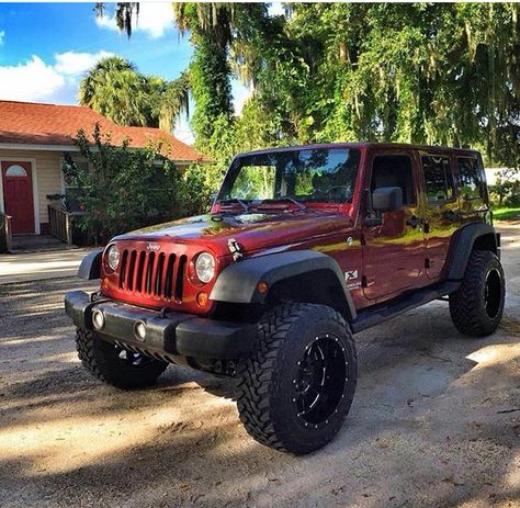 CUSTOMIZED LIFTED MAROON JEEP JK Maroon Jeep Wrangler, Tactical Lifestyle, Red Jeep Wrangler, Jeep Names, Jeep Unlimited, Jeep Sahara, Jeep Wrangler Lifted, Red Jeep, Chevy Girl